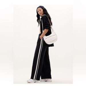 NWT-Athleta Black Wide-Leg Pants with White Stripes